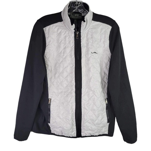 LRL Ralph Lauren Jacket Black White Puff Active Coat Womens Size Large Full Zip - Picture 2 of 9